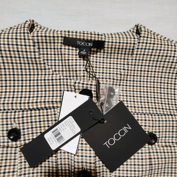 NWT Toccin Short Sleeve Button Front Plaid Mini Dress 4 - Picture 4 of 9